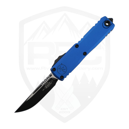Microtech UTX-85 Gen IV Single Edge Blue Aluminum, 2 Tone Black M390-MK - 12314-1BL
