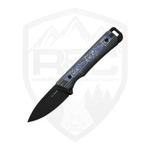 Kizer Whiskey Jack Fixed Blade, Black and Blue Micarta, Black 10V - 1108A1