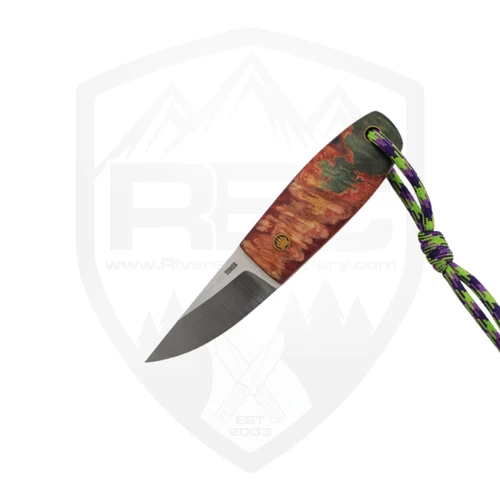Toros Knife And Tool Bear Claw, Red and Green Stabilized Wood, N690 w/ Blue Leather Sheath