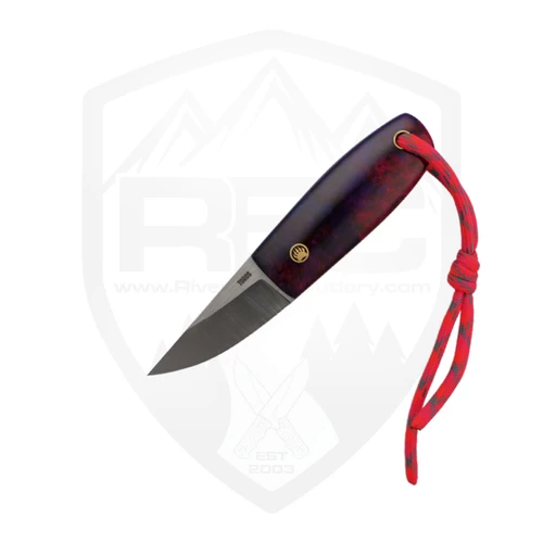 Toros Knife and Tool Bearclaw, N690, Red and Purple Resin w/ Brown Leather Sheath