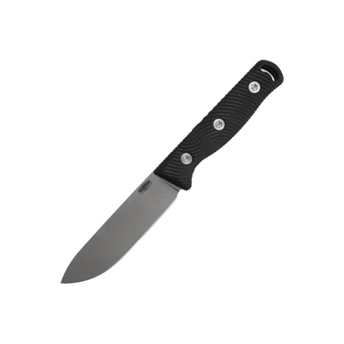 Hellbender Blade Co Mudpup 4, Black G10, Tumbled Magnacut, Leather Sheath