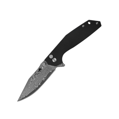 Klaken Noir Flipper Button Lock, Black G10, Damascus