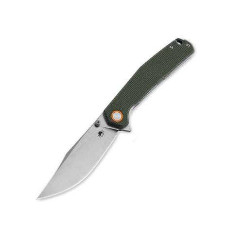 Klaken Lancet Flipper Liner Lock, Green Micarta, Stonewash 14C28N - J335-L-GN