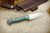 LT Wright Knives - Scaaty Crafter - Saber Grind - A2 - Blue Burlap - Orange Liners