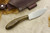 LT Wright Knives Large Northern Hunter - AEB-L Steel - Flat Grind - Dark Curly Maple - Mosaic Pins - 2