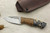 W. A. Surls Knives (Allen Surls) Custom Palmer Fixed Blade (Flat Tang), Knife w/ Buckeye Burl & Brown Canvas Micarta Handle & Thick Natural & Thin White Liners - 2