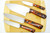 LT Wright Knives Cookcraft Collection Four Piece Knife Set w/ Bag and Board - AEB-L Steel - Flat Grind - Orange & Black Burl Custom Scales- Polished Finish