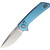 Reate Knives - PL-XF - Stonewash & Satin Finish Nitro-V Blade - Folding Pocket Knife w/ Blue Aluminum Handle