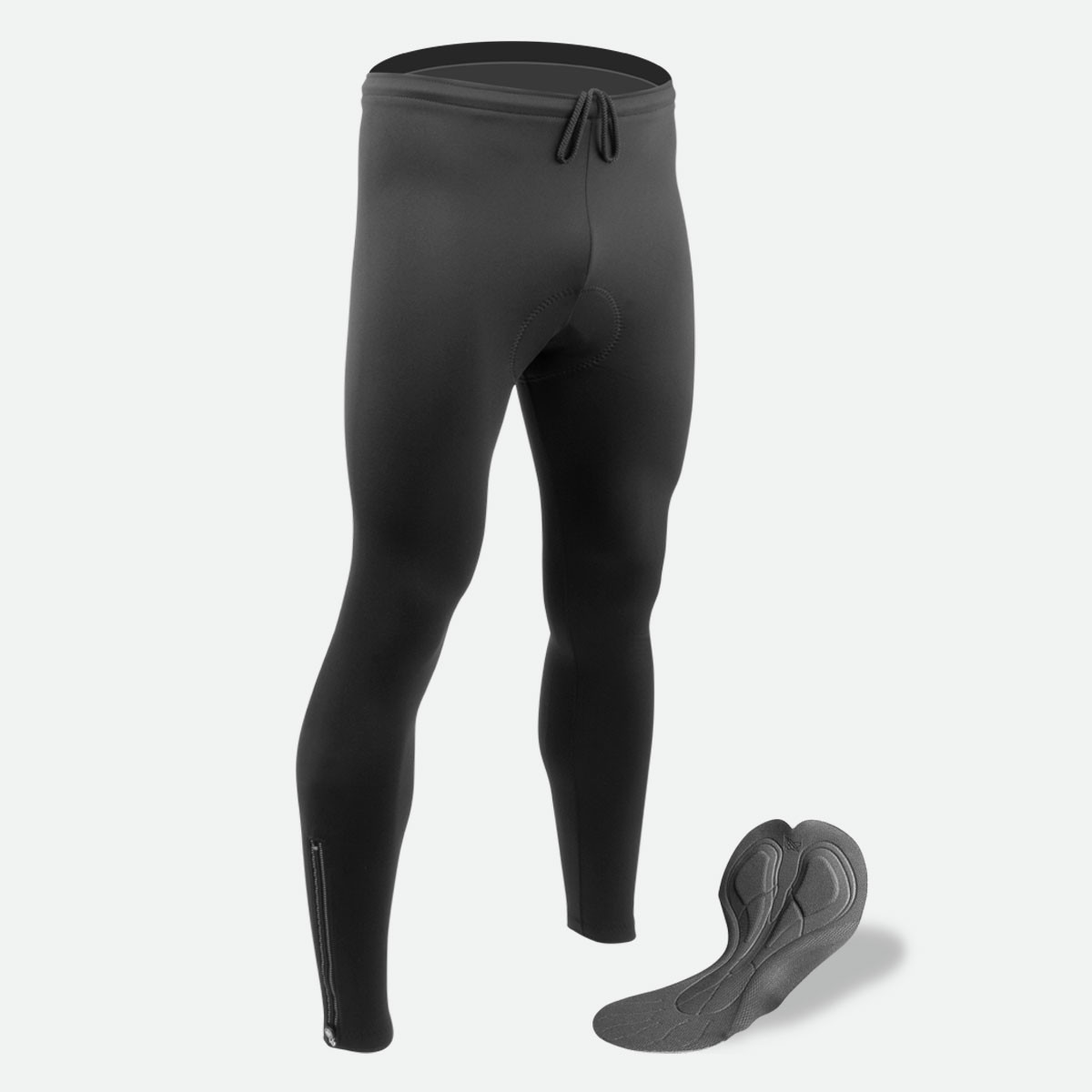 Men's Black Stretch Fleece Padded Cycling Tights