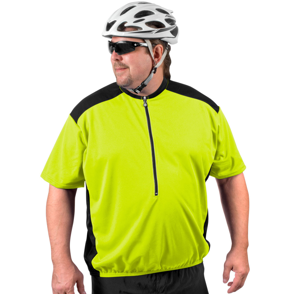 Hi-Vis Yellow Big Men's Bike Jersey Off Front View Model