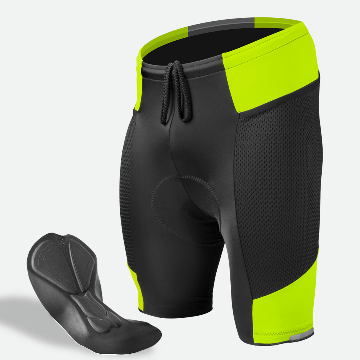Black Gel Touring Padded Cycling Short|Safety Yellow|primary Black Gel Touring Padded Cycling Short|Safety Yellow|primary