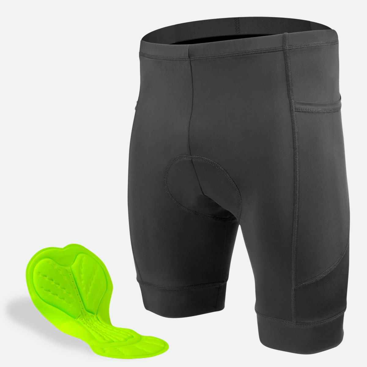 Men's 3D Gel Padded Black Bike Shorts Front View with Chamois