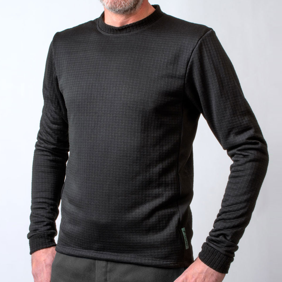 Men's Eco Repreve Long Sleeve Black Off Front View Model Shot