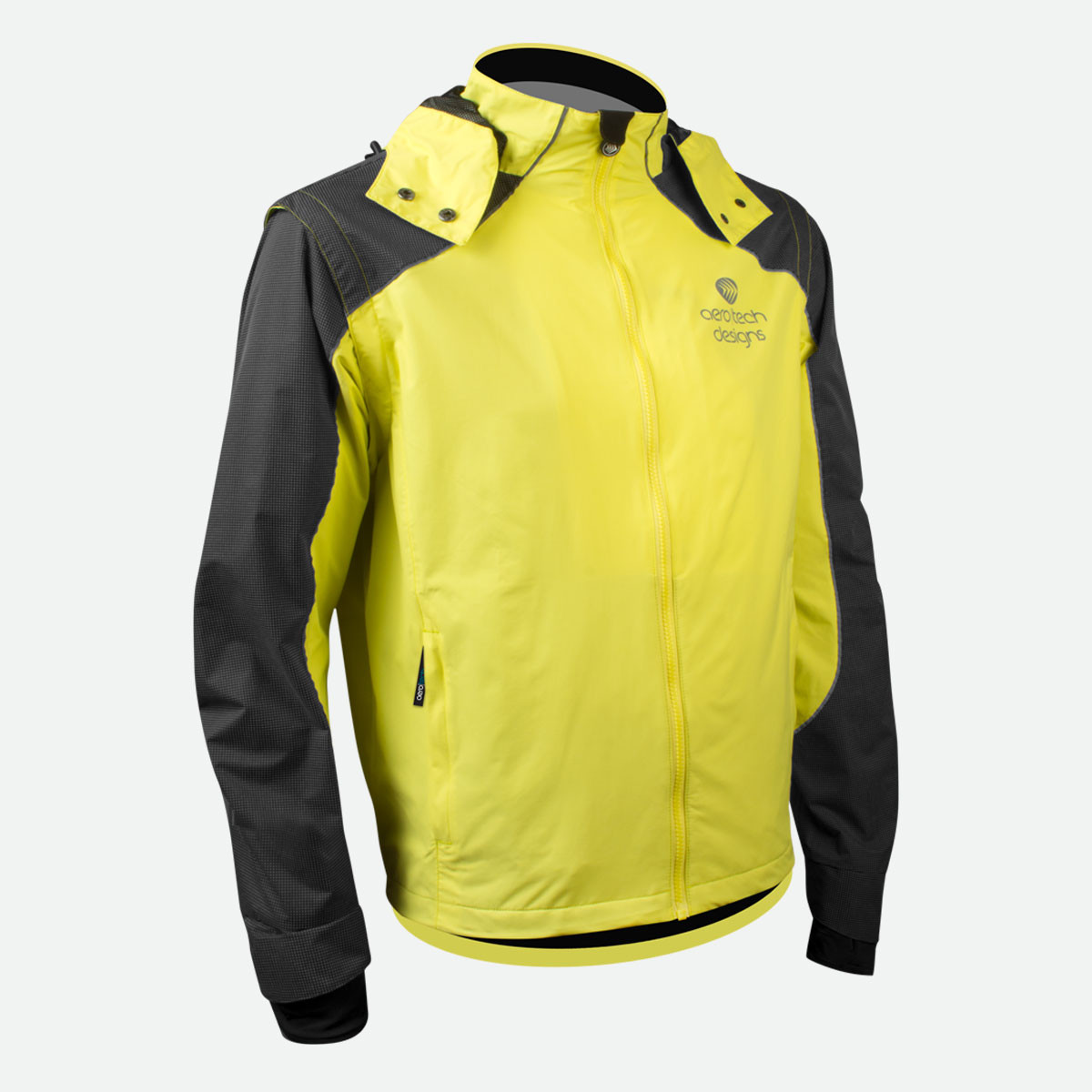 Men's Waterproof High-Visibility Reflective Cycling Rain Jacket Off Front View