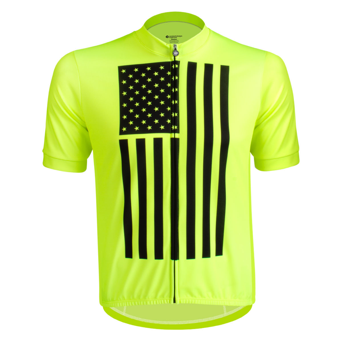 Men's Safety Yellow Freedom Flag Bike Jersey Front View