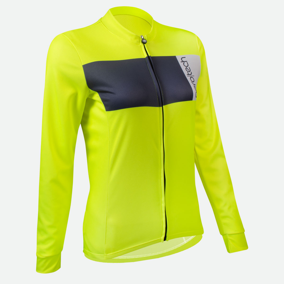 Women's Safety Yellow Block Sun Protection Long Sleeve Classic Jersey Off Front View
