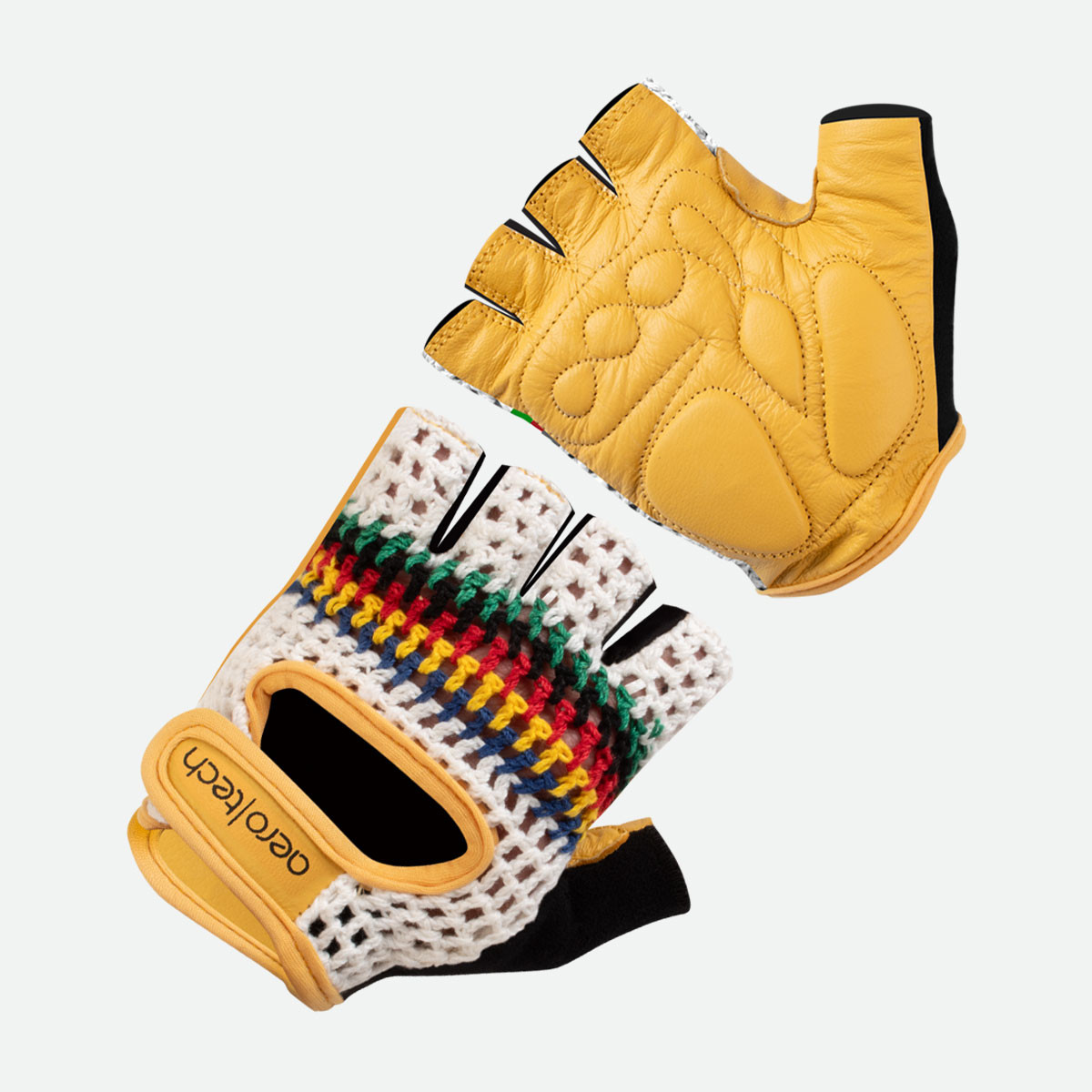Extra Thick Gel Padded Crochet Cycling Gloves Rasta Design