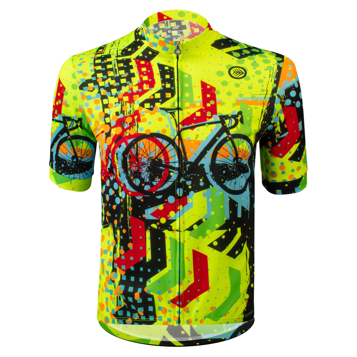 Men's Safety Sign High Visibility Neon Cycling Jersey Front View