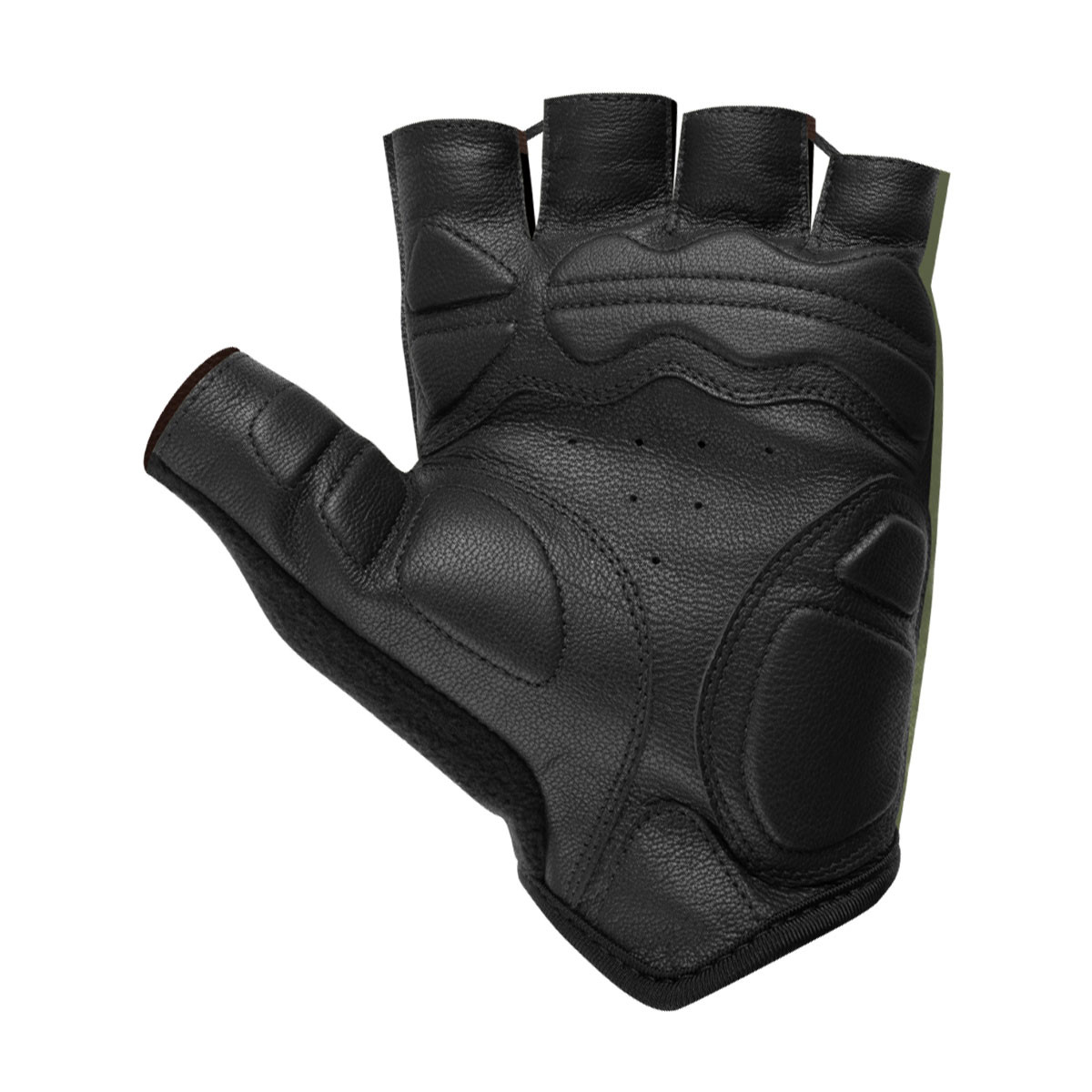 Olive Green Vintage Leather Padded Cycling Gloves Inside View