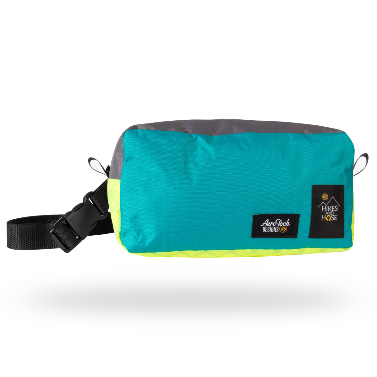 Hikes & Hose Recycled Water Resistant Adventure Hip Pack Front View with Strap