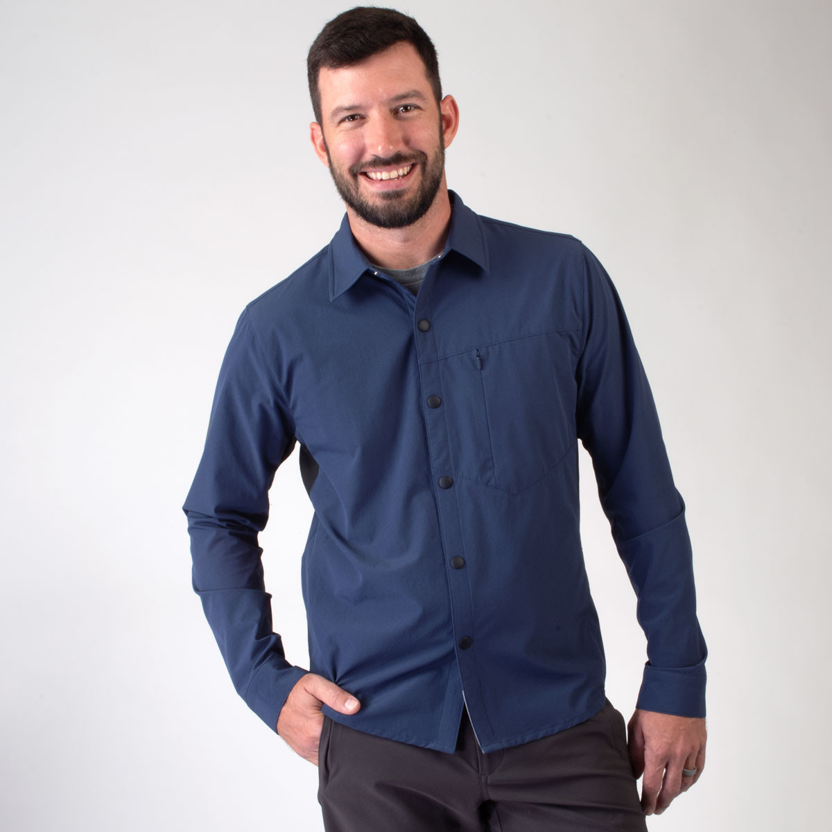 Hybrid Trail Long Sleeve Blue Front View Model
