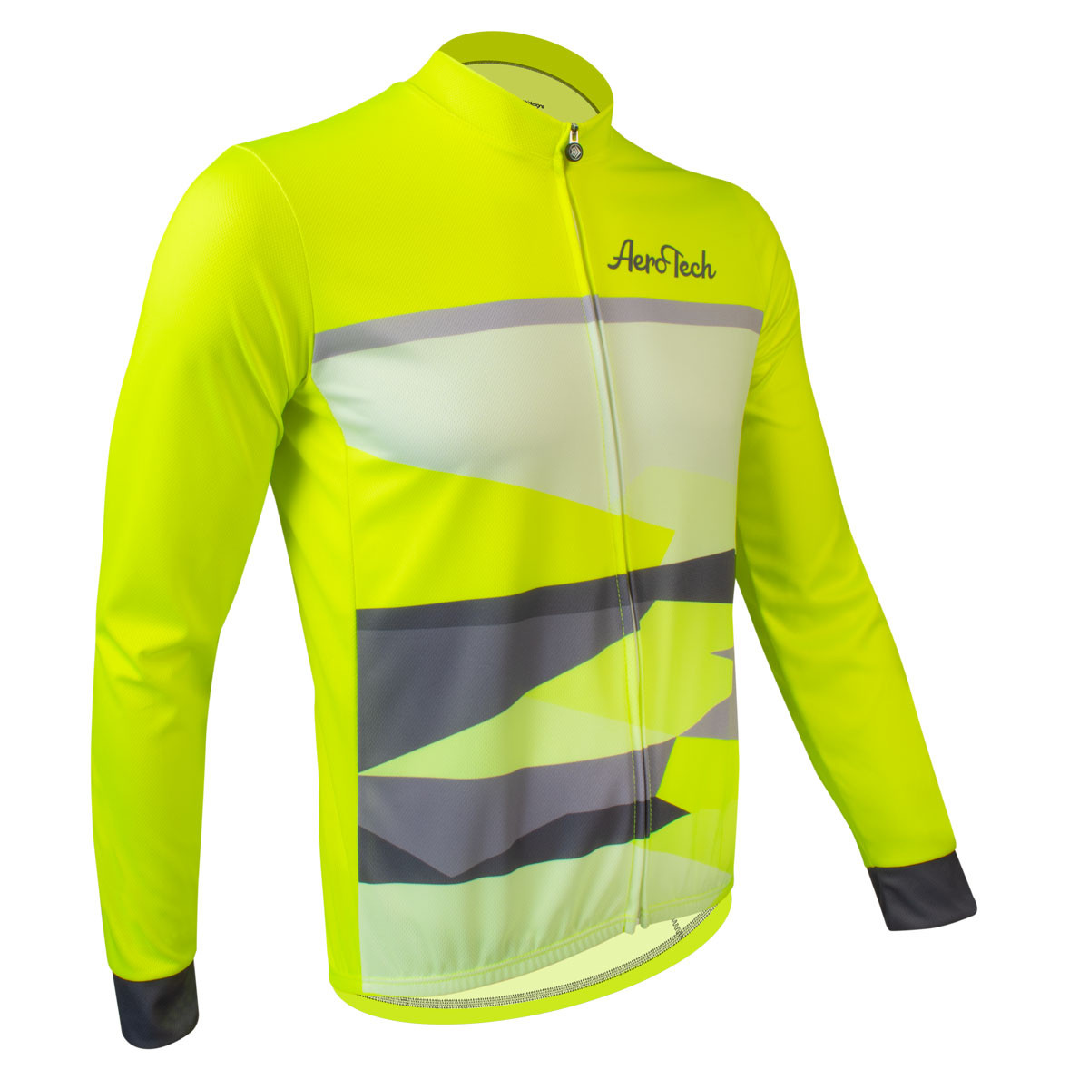 Men's Long Sleeve Sun Protection Cycling Jersey - Safety Yellow Veloscape - off front