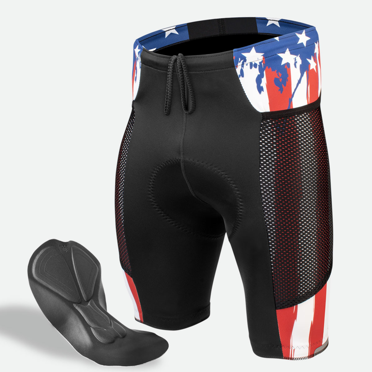 Men's Gel Touring Cycling Shorts - Stars and Stripes - Cargo Pocket Bike Shorts 