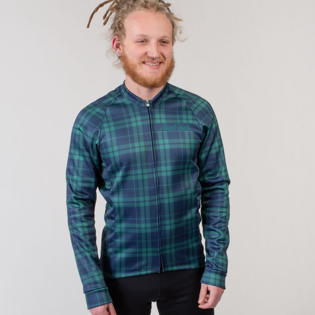 Men's Plaid Wind Armor Fleece Long Sleeve Jersey Model Front