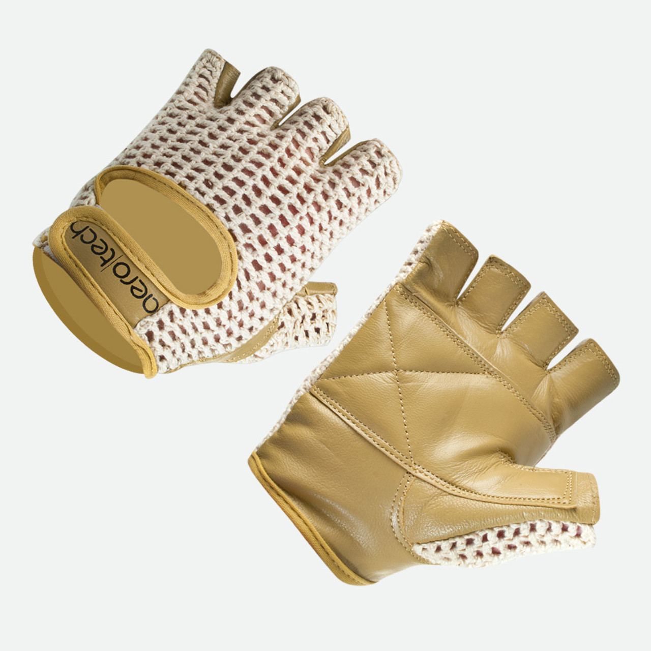 Natural Cotton Crochet Cycling Gloves with Leather Padded Palms