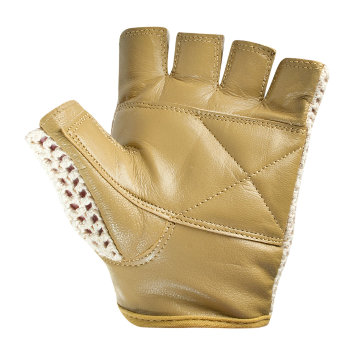 Natural Cotton Crochet Cycling Gloves with Leather Padded Palms