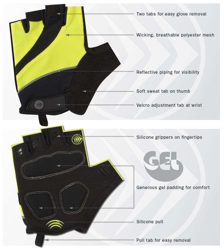 Tempo 2.0 Fingerless Cycling Gloves With Gel Support and Reflective
