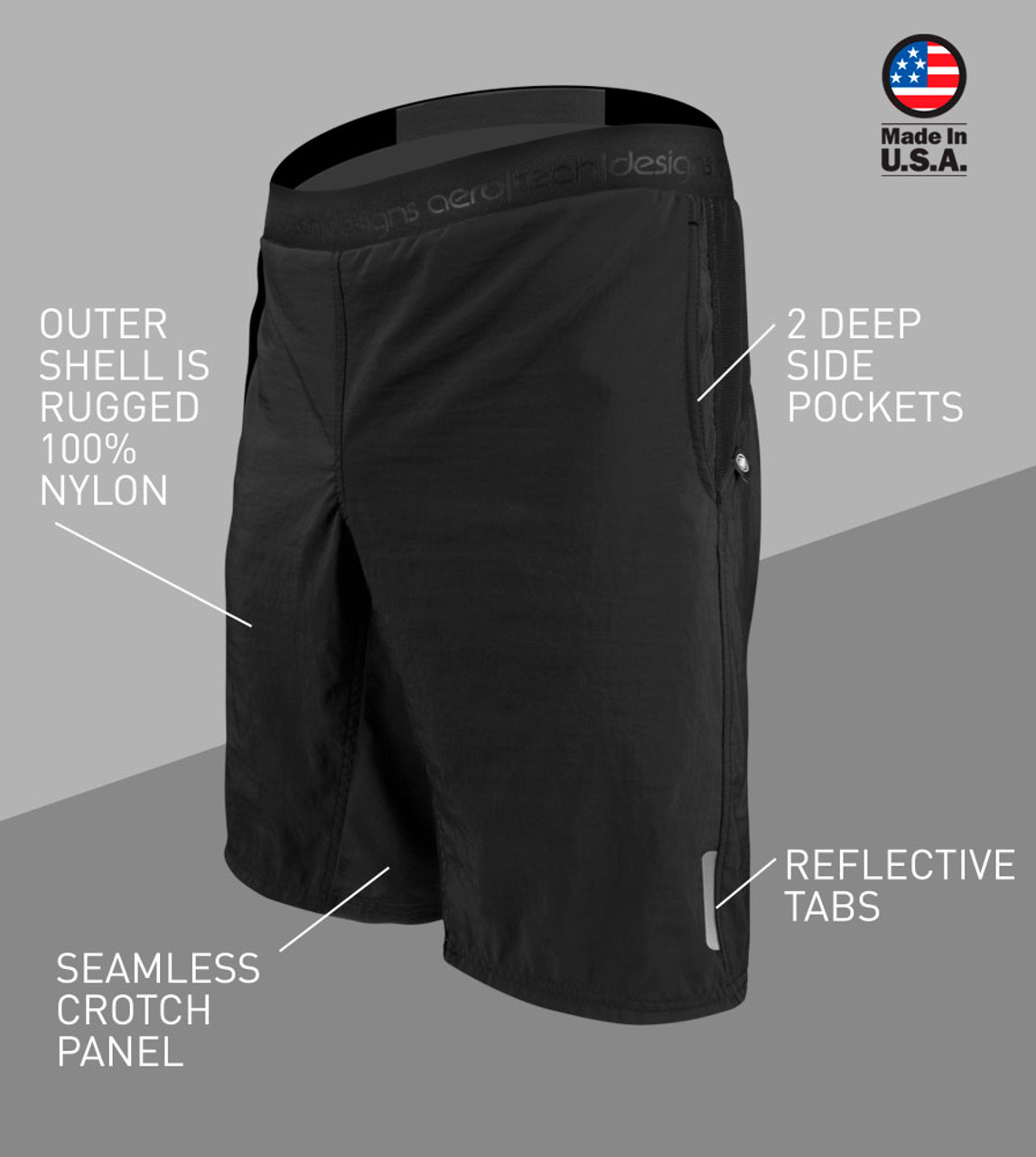 Men's USA MTB PADDED Mountain Bike Shorts with Shorter 8" Inseam