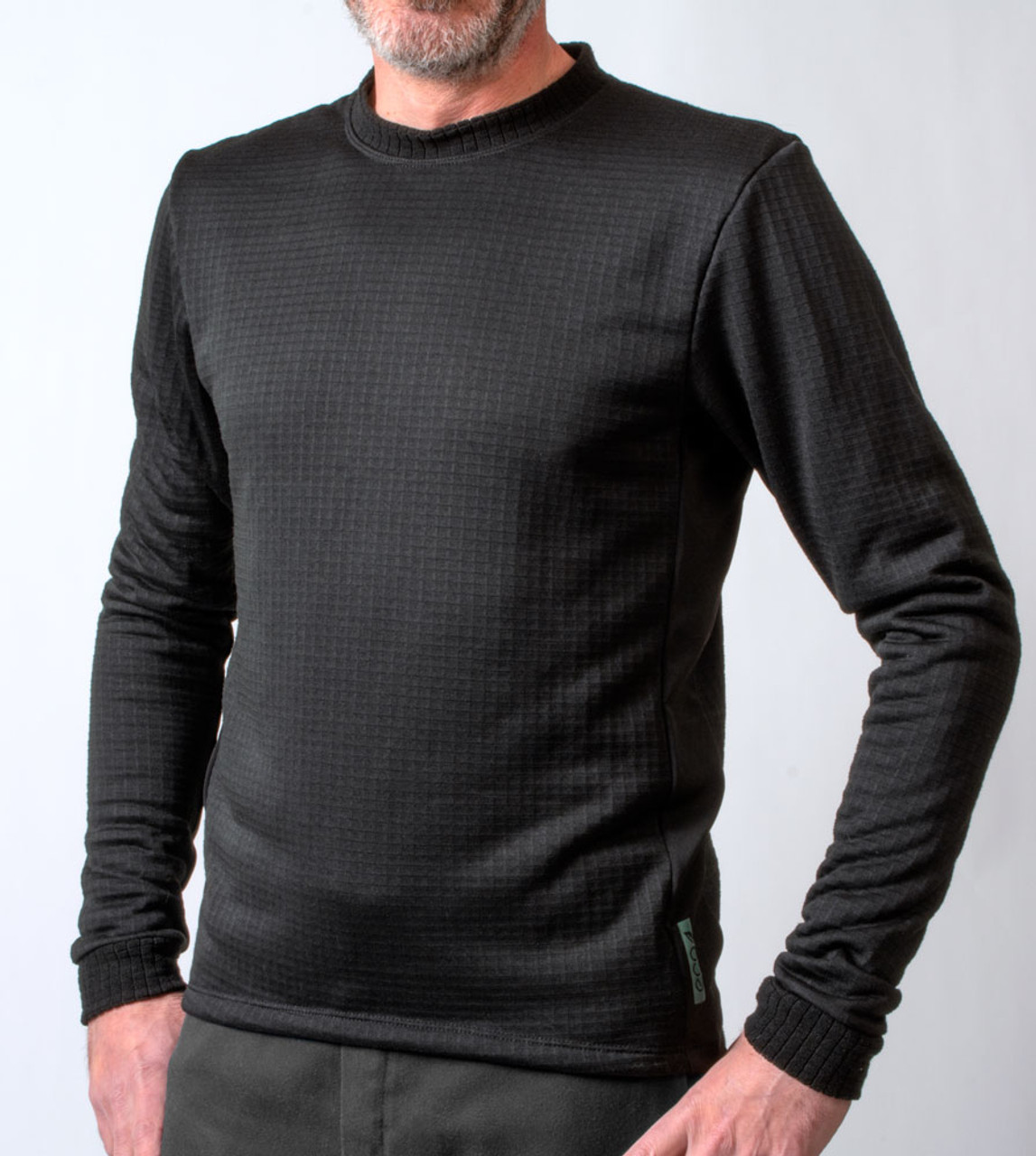 Men's ECO Repreve Pullover | Black Long Sleeve Thermal Fleece Jersey