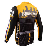 Men's Lightweight Long Sleeve Pittsburgh Theme Bike Jersey Off Back View Men's Lightweight Long Sleeve Pittsburgh Theme Bike Jersey Off Back View