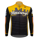 Men's Lightweight Long Sleeve Pittsburgh Theme Bike Jersey Front View Men's Lightweight Long Sleeve Pittsburgh Theme Bike Jersey Front View