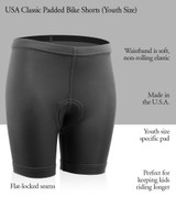 Youth Size USA Classic Bike Shorts Features