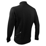 Men's Merino Wool Black Long Sleeve Cycling Jersey Off Back View Men's Merino Wool Black Long Sleeve Cycling Jersey Off Back View