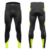 Men's All Day Safety Yellow Cycling Fleece Tights Front and Back View Men's All Day Safety Yellow Cycling Fleece Tights Front and Back View