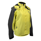 Women's Waterproof High-Visibility Reflective Cycling Rain Jacket Off Front View Women's Waterproof High-Visibility Reflective Cycling Rain Jacket Off Front View