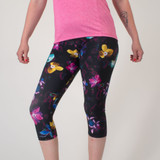 Women's USA Classic Bloom Wild Print Spandex Padded Cycling Capris Model Front Women's USA Classic Bloom Wild Print Spandex Padded Cycling Capris Model Front