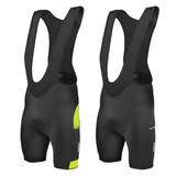 Men's All Day Cycling Bib-Shorts in Safety Yellow and Black Off Front View Men's All Day Cycling Bib-Shorts in Safety Yellow and Black Off Front View