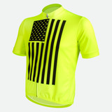 Men's Safety Yellow Freedom Flag Bike Jersey|safety yellow|primary Men's Safety Yellow Freedom Flag Bike Jersey|safety yellow|primary