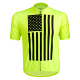 Men's Safety Yellow Freedom Flag Bike Jersey Front View Men's Safety Yellow Freedom Flag Bike Jersey Front View