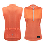 Women's Coral Orange Thrive Lightweight Sleeveless Cycling Jersey Front and Back View Women's Coral Orange Thrive Lightweight Sleeveless Cycling Jersey Front and Back View