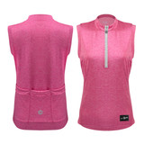 Women's Bright Pink Thrive Lightweight Sleeveless Cycling Jersey Front and Back View Women's Bright Pink Thrive Lightweight Sleeveless Cycling Jersey Front and Back View