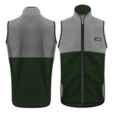 Men's Charcoal and Green PolarTec Recycled Brush Fleece Zip-Up Vest Front and Back View Men's Charcoal and Green PolarTec Recycled Brush Fleece Zip-Up Vest Front and Back View