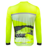 Men's Long Sleeve Sun Protection Cycling Jersey - Safety Yellow Veloscape - back  Men's Long Sleeve Sun Protection Cycling Jersey - Safety Yellow Veloscape - back