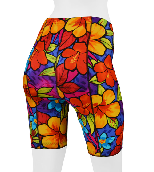 Aero Tech Women S Tropical Print Bike Shorts Bright Floral Color