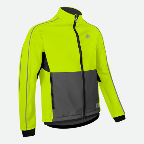 Cycling Soft Shell Jacket for Men in Safety Yellow Off Front View Cycling Soft Shell Jacket for Men in Safety Yellow Off Front View