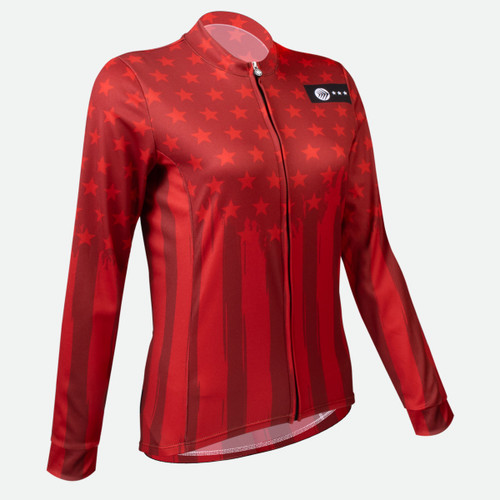 Women's Freedom Flag Lightweight Long Sleeve Bike Jersey Off Front View Women's Freedom Flag Lightweight Long Sleeve Bike Jersey Off Front View